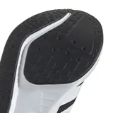 Championes deportivos Adidas Duramo RC2, color negro con las tres franjas laterales en blanco. Presentan una suela gruesa blanca y detalles en el talón.