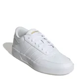 Championes Adidas Breaknet 3.0, color blanco con detalles dorados en el logo de la lengüeta. Diseño de corte bajo con tres franjas perforadas en el lateral y suela de goma.
