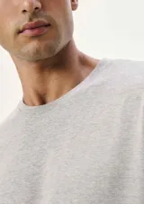 Remera básica de manga corta color gris claro, con cuello redondo.