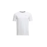 Remera blanca de corte clásico, manga corta y cuello redondo.