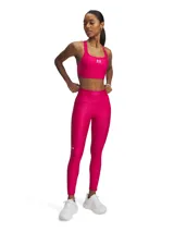 Calza de mujer Under Armour HeatGear® de tiro alto hasta el tobillo, color gris azulado, con cintura antideslizante y logo en la pierna.
