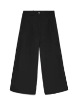 Pantalón negro wide leg de tiro alto, con cierre de botón.