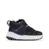 Zapatillas de senderismo Columbia Facet 75 Mid Outdry para mujer, color negro con detalles en azul y suela blanca.