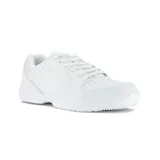 Championes Joma School blancos con cordones, capellada de micro-PU y cuero reforzada con microfibra, plantilla de cuero y suela de caucho resistente a la abrasión.