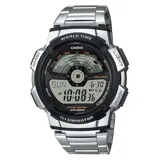 Reloj digital de acero inoxidable, con funciones múltiples como cronómetro y luz.