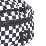 Riñonera Vans con estampado a cuadros blancos y negros, con dos compartimentos con cierre de cremallera y correa ajustable con hebilla.