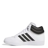 Championes de media caña Adidas Hoops 4.0 Mid, color blanco con detalles en negro, con las tres tiras características de la marca en los laterales.