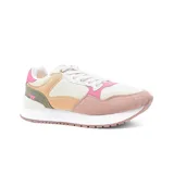 Championes Hi-Tec Koby Lady de estilo deportivo casual, con capellada en tonos rosa, beige y blanco, detalles en verde y suela blanca con base marrón.