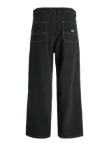 Pantalón negro de corte casual con costuras en contraste color blanco. Confeccionado en tejido canvas de algodón resistente.