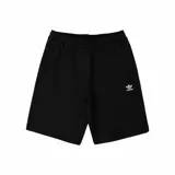 Shorts deportivos Adidas Originals Trefoil Essentials, color negro, confeccionados en mezcla de algodón y poliéster reciclado. Presentan cintura elástica y el logo Trefoil bordado en blanco en la pierna izquierda.