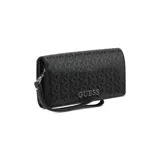 Billetera Guess Abbas de cuero sintético color negro con estampado del logo de la marca. Cuenta con múltiples compartimentos para tarjetas y billetes, cierre con broche a presión y correa de muñeca extraíble.