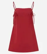 Vestido corto de viscosa color verde oliva, de corte recto y holgado, con escote cuadrado y breteles finos.