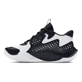 Championes de básquet Under Armour UA Jet 23, color negro con detalles dorados y suela blanca.