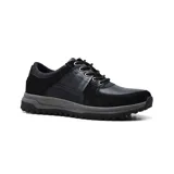 Zapato casual Hi-Tec Byron de cuero negro con cordones y suela de goma gris.