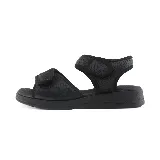 Sandalias negras con plataforma baja, ajuste con velcro y capellada con textura.