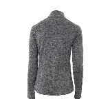 Camiseta deportiva gris jaspeado de calce entallado, con cuello alto y cierre parcial.