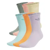 Pack de seis pares de medias Adidas unisex, de largo medio y colores pastel: verde oliva, rosa pálido, amarillo pálido, celeste, naranja y lila. Todas con logo de la marca en el tobillo.