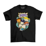 Remera negra con estampado colorido de los personajes de Rugrats, confeccionada en 100% algodón.