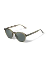 Gafas de sol redondas color champagne con lentes grises.