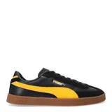 Championes Puma Club II Era, color negro con detalles en amarillo y suela marrón.