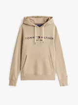 Buzo con capucha Tommy Hilfiger color beige, con logo bordado en el pecho y cordones con extremos distintivos.