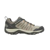Championes de senderismo Merrell Crosslander 3, color gris con detalles en negro y naranja. Capellada de gamuza y malla transpirable, puntera sintética protectora, plantilla de espuma EVA reciclada, entresuela de espuma EVA liviana y suela de goma adherente.