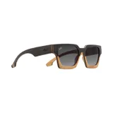 Lentes de sol con montura cuadrada de madera y fibra de carbono en dos tonos, con lentes grises degradadas.