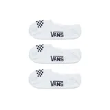Pack de tres pares de medias Vans invisibles, color blanco con logo de la marca en negro y estampado damero en el talón.