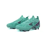 Championes de fútbol Le Groupe color celeste con detalles en violeta, con media integrada y suela con tapones.
