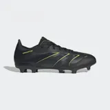 Championes de fútbol Adidas Predator League FG, color negro con detalles en amarillo neón.