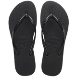 Ojotas Havaianas Slim color negro, con suela texturizada y tiras finas con diseño en relieve.