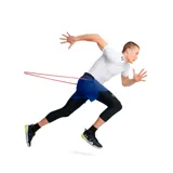 Short deportivo azul con cintura elástica negra, bolsillos laterales con cierre y logo de la marca en la pierna izquierda.