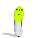 Championes de fútbol Adidas F50 League FG, diseño unisex en colores púrpura, blanco y amarillo limón.