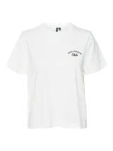 Remera blanca de algodón con cuello redondo, mangas cortas y estampado pequeño en el pecho con la frase "Pasta and Wine Club".