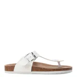 Sandalia de dedo blanca con tira trasera con hebilla y plataforma de corcho.
