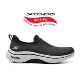 Championes Skechers Go Walk Arch Fit 2.0 Eliza, color negro. Diseño sin cordones, capellada de punto afelpado, plantilla Arch Fit extraíble, amortiguación Ultra Go y tecnología Comfort Pillar.