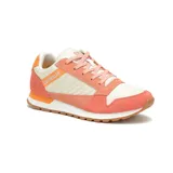 Zapatilla deportiva Caterpillar modelo Ventura, con capellada de nobuk deportivo y malla en tonos salmón, naranja y blanco crudo. Presenta cordones rosados, forro de nylon suave y plantilla acolchada con tecnología CLEANSPORT NXT. La suela es de goma gruesa y duradera.