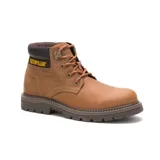 Bota de cuero color marrón claro, con cordones marrones y suela de goma marrón. Cuenta con puntera de seguridad y es impermeable.