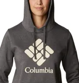 Buzo negro con capucha y bolsillo tipo canguro. Logotipo de Columbia estampado en blanco en el pecho.