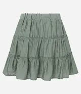 Minifalda verde oliva de viscosa texturizada con recortes fruncidos y cintura elástica.