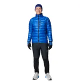 Campera de plumas Columbia Titanium Arctic Crest Down para hombre, color azul eléctrico. Cuenta con tecnología Omni-Heat Arctic que utiliza un sistema de aislamiento de captura solar, y Omni-Shield que repele la humedad y resiste las manchas. Se puede guardar en uno de los bolsillos.