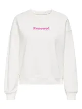 Sudadera de ajuste regular color blanco con cuello redondo y estampado en la parte posterior.