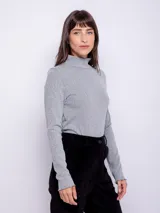 Polera de manga larga y cuello alto, color gris, elastizada y cómoda, ideal como capa base.