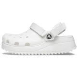 Zuecos de diseño clásico, con plataforma de goma y tiras ajustables, en color blanco.