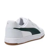 Championes urbanos Puma Caven 2.0, color blanco con detalles en verde y suela color caramelo.