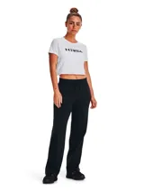 Pantalón de jogging Under Armour para mujer, color negro, de corte recto y tiro medio, con cintura elástica ajustable con cordón.