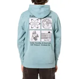 Canguro celeste de pana con capucha, cordón ajustable y bolsillo tipo canguro. Presenta un pequeño estampado en el pecho con el logo de la marca.