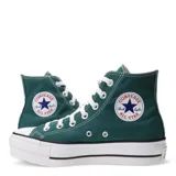 Championes Converse Chuck Taylor All Star Lift de caña alta, color verde con detalles en blanco y negro. Plataforma blanca con suela de goma.