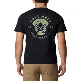 Remera negra de algodón orgánico, con cuello redondo y logo de Columbia estampado en el pecho.