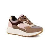 Championes Korium Donna de estilo casual, con suela alta y diseño color block en tonos negro, marrón, beige y dorado.